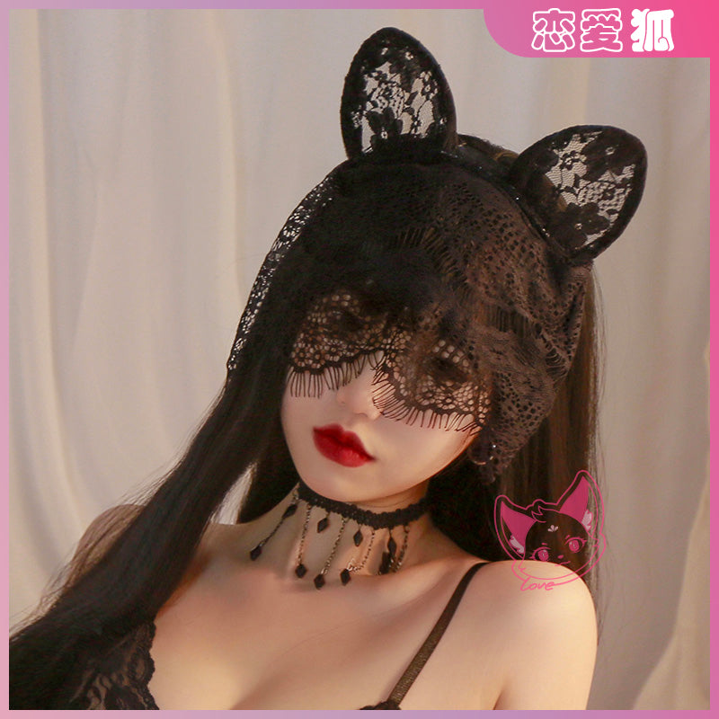 梵蜜 Vami&霏慕 性感蕾絲面紗貓耳髮箍 7688 均碼