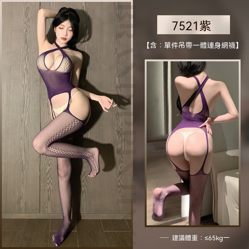 梵蜜 Vami&霏慕 相思情網露臀開檔連身網襪  7521 均碼