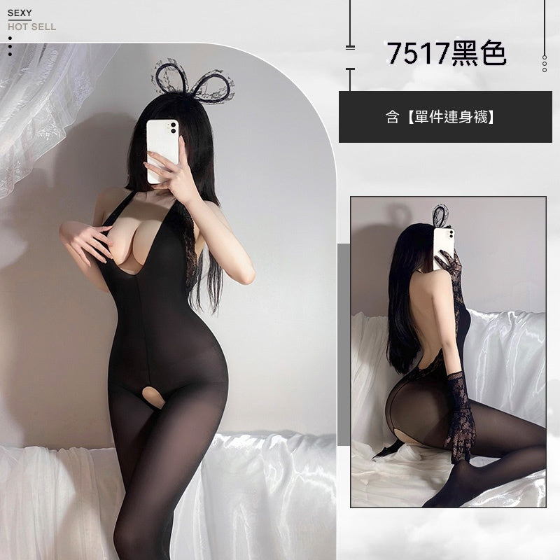 梵蜜 Vami&霏慕 露背掛脖開襠連身襪 7517 均碼