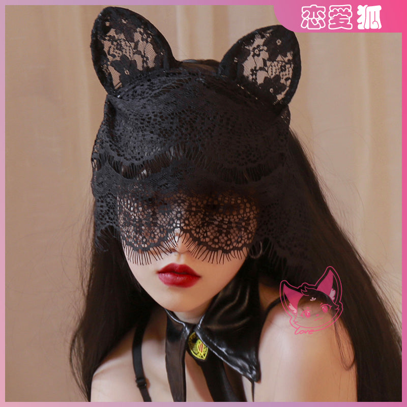 梵蜜 Vami&霏慕 性感蕾絲面紗貓耳髮箍 7688 均碼