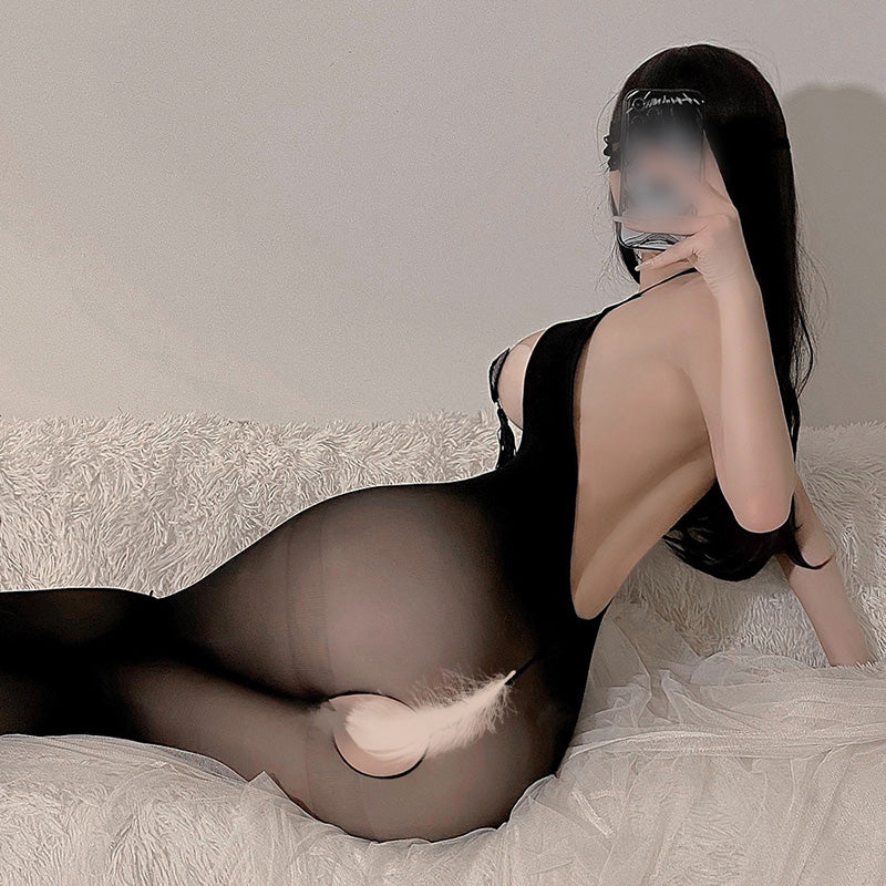 梵蜜 Vami&霏慕 掛脖綁帶露胸開襠連身襪 6676 均碼