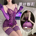 梵蜜 Vami&霏慕情趣内衣 睡裙 紫热浪翻涌深V透视睡裙睡裙+T裤 7801  均碼